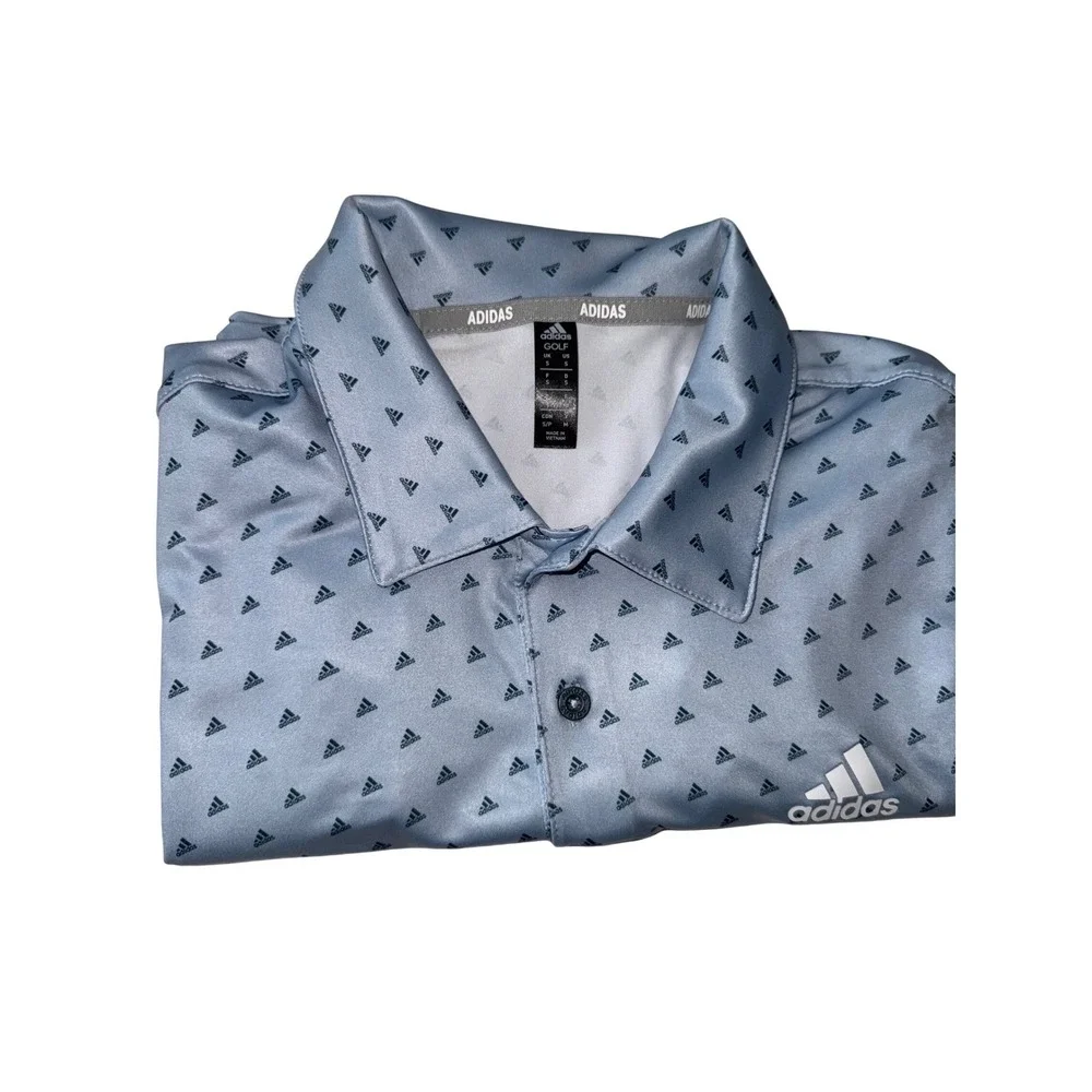 Adidas Polo‎ Golf Shirt Adi-Print Logo ULT Moon Blue Men's Size S UPF50